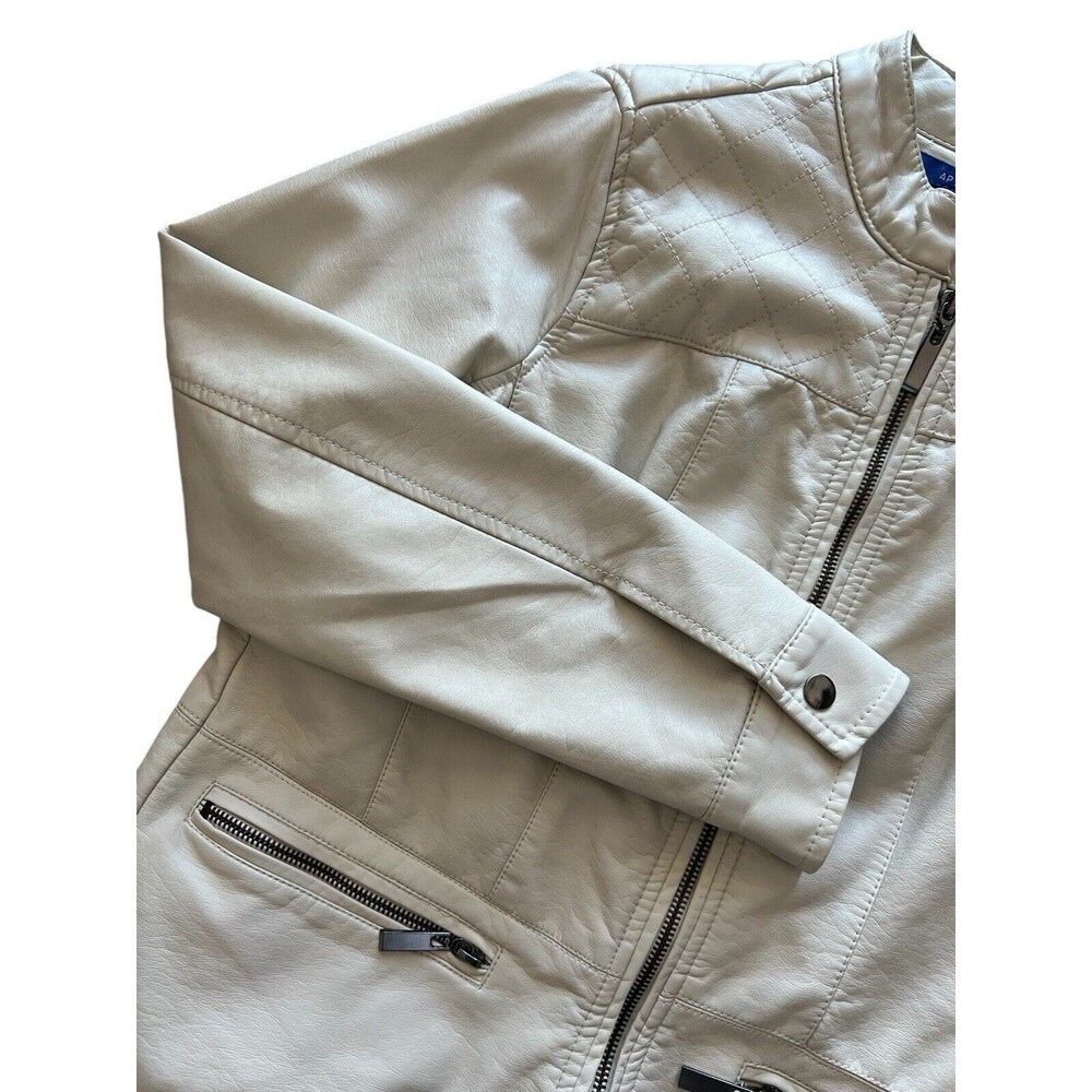 Apt. 9 Women’s Faux-Leather Jacket Cream Zip Front Quilted Shoulder Lined Size S - Picture 4 of 10